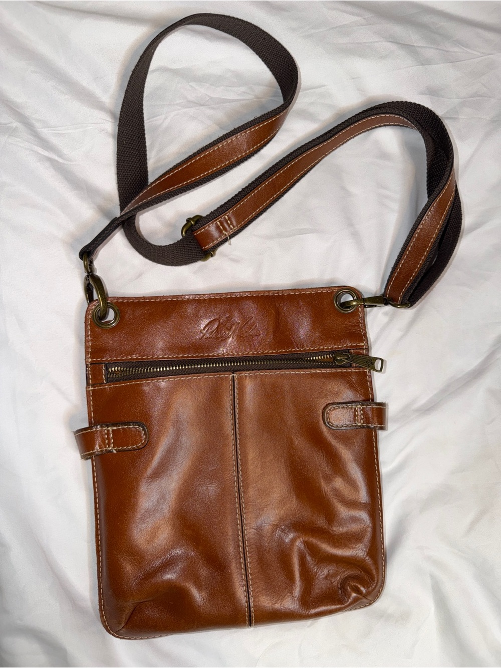 Patricia Nash Brown Leather Crossbody Bag with Dark Brown Strap